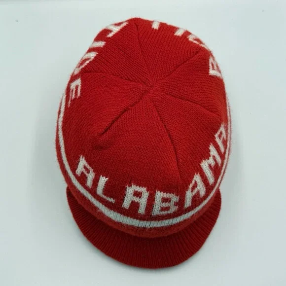 Vintage Alabama Roll Tide Knit Visor Beanie Hat Red White Brim Cap - Picture 2 of 6